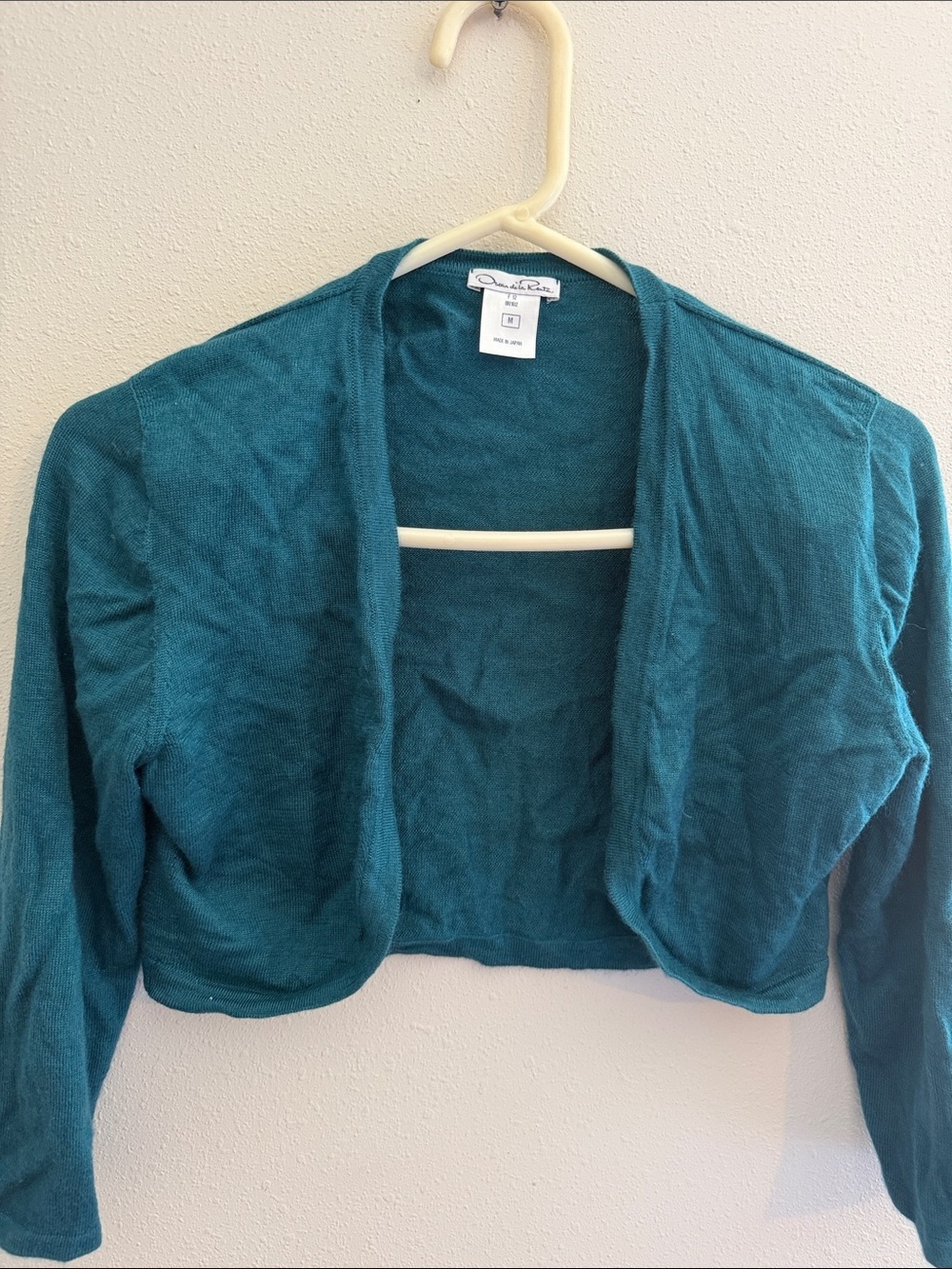 Oscar de la Renta Teal Cropped Open-Front Cardigan